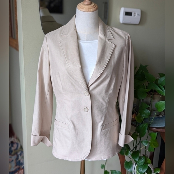 Liz Claiborne Women's Size Small Petite Beige Button Front Cotton Blazer - Picture 1 of 12